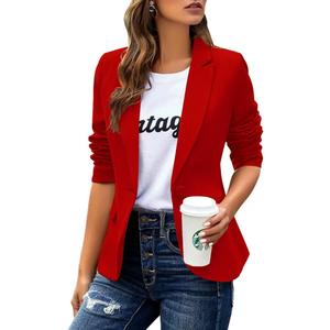 Womens Casual Blazers Long Sleeve Lapel Button Slim Work Office Blazer Jacket (Medium, Red)