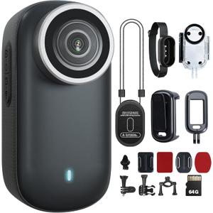 4K Mini Action Camera 64GB Thumb POV Portable Body Cam Wearable Video Recorder with IPX7 Waterproof, Black