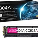 1 Pack 304A Magenta Toner Cartridge (with Chip) | Replacement for HP 304A Work with CP2025 CP2025x CP2025n CP2025dn CM2320n MFP CM2320nf MFP CM2320fxi MFP | CC533A