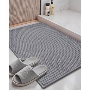 Color&Geometry Woven Chenille Bathroom Rugs Absorbent Non Slip, 17"x29" Light Grey Bath Mat Washable, Bathroom Mat Quick Dry, Thin Bath Rugs Fit Under Door