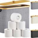 Lifewit Toilet Paper Storage Holder for 9 to 12 Rolls, Free Standing Toilet Paper Basket Stand with Bamboo Lid, Collapsible Fabric Bathroom Organizer Box for Mega Rolls, 23L, Large, Light Gray