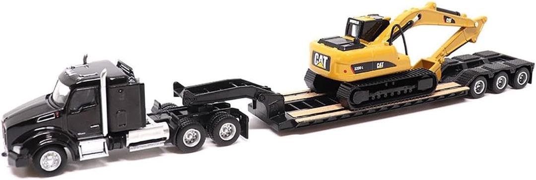 Diecast Masters | 1:87 Scale Kenworth T880s SBFS 40in-Sleeper Tandem Tractor with Lowboy Trailer and Cat 320D L Hydraulic Excavator | Model 84420