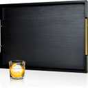 22 Inch Rectangle Black Ottoman Tray with Gold Metal Handles, Extra Large Wooden Serving Tray for Living Room, Coffee Table, Kitchen & Hosting