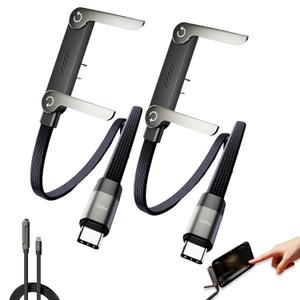 Sideways Phone Charger, 2-in-1 Invisible Holder Charger Cable, 240w Fast Charging Cord with Built-in Phone Stand for Smartphones Tablets for Gaming Office Travel (2PCS)