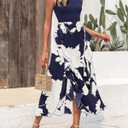 BTFBM Women Casual Sleeveless Summer Dresses 2025 Spring Crewneck Patchwork Boho Floral Ruffle Cocktail Party Midi Dress (Blue, M)