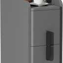 VICITON Narrow Nightstand with 2 Drawers, Narrow Side Table Leather Surface, Slim Bedside Table for Bedrooms, Dormitories, Living Rooms (Light Gray, 15.7" D x 7.8" W x 22.4" H)