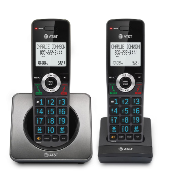 AT&T GL21012 DECT 6.0 2Handset Cordless Phone with Call Block & Caller ID  FullDuplex Handset Speakerphone, 2" White Backlit Display, Lighted Keypad, Graphite & Black