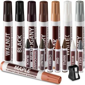 Ram-Pro Furniture Markers Touch Up Repair System - 12Pc Scratch Restore Kit - 6 Felt Tip Wood Markers, 6 Wax Stick Crayons | Colors: Maple, Oak, Cherry, Walnut, Mahogany, Black Ram-Pro Furniture Markers Touch Up Repair System - 12Pc Scratch Restore Kit - 6 Felt Tip Wood Markers, 6 Wax Stick Crayons | Colors: Maple, Oak, Cherry, Walnut, Mahogany, Black