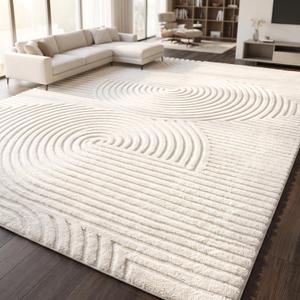 Beige Solid Color 8x10 Area Rug,Large Washable Living Room Rug