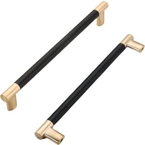 10 Pack Matte Black and Gold 7.5 Inch(192mm) Hole Center Knurled Kitchen Cabinet Handles Cabinet Pulls Drawer Pulls Hardware Dresser Handles Bathroom Cabinets Handles