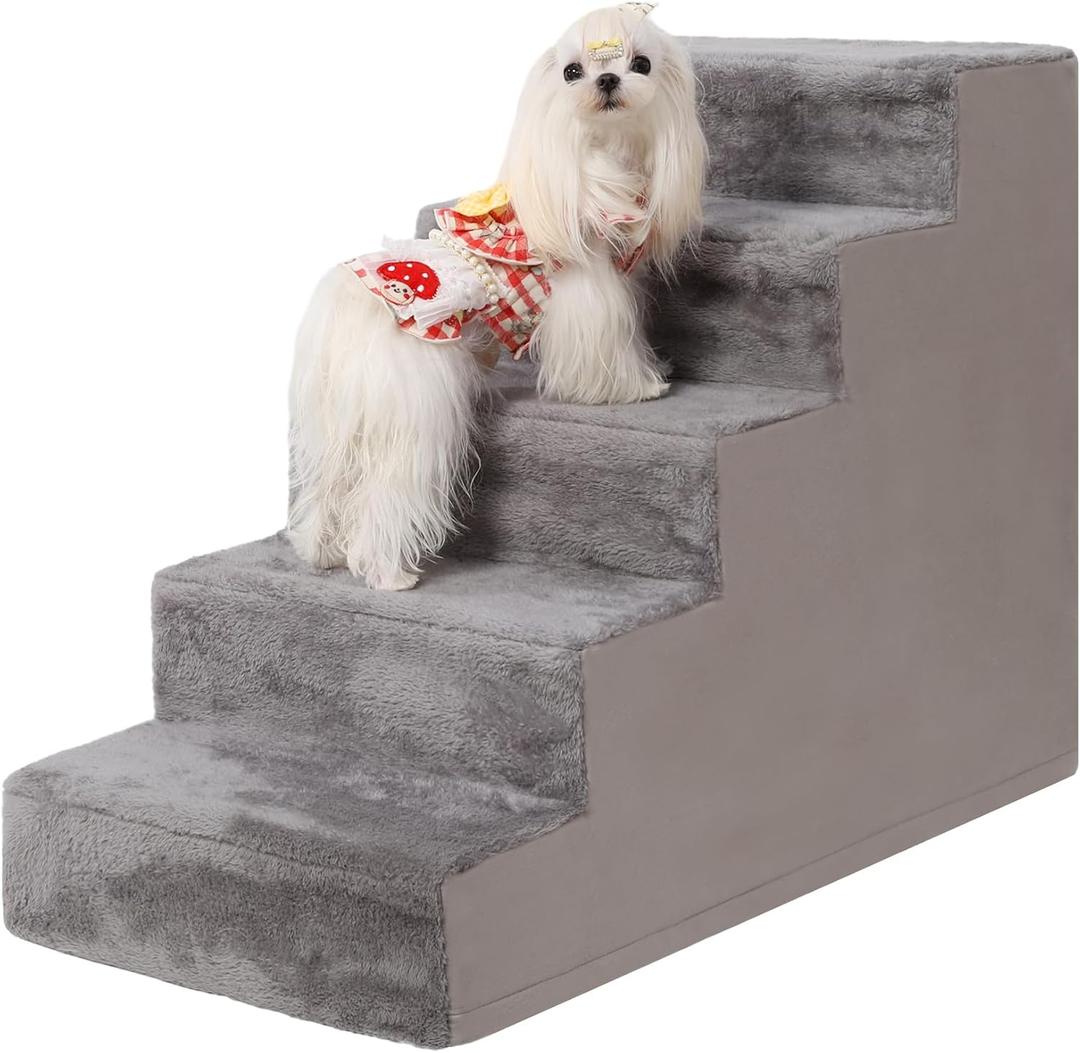 Dog Stairs for Small Dogs, 22" 5-Step Pet Stairs for High Beds and Couches, Dog Steps with Non-Slip Bottom and High-Density Foam Indoor Outdoor, Grey (5-Step(30"x16"x22"))