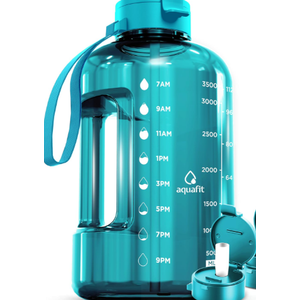 1 Gallon Water Bottle with Straw & Chug lid, BPA Free Dishwasher Safe 128oz Large Water Bottle with Motivational Time Marker and Handle Leak-proof Big Water Jug for Camping Sports Workouts (Clear)