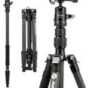 Fotopro 62" Carbon Fiber Travel Tripod, Lightweight Compact Camera Tripod with Ball Head and Arca-Swiss Quick Release Plate, Detachable Monopod, Carry Bag, Load up to 8KG/17.63lbs, Weighs only 2lbs. (Black)