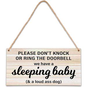 B06 Baby Sleeping Sign - Do Not Knock Or Ring Doorbell, Rustic Hanging Sign For Front Door, Nursery Home Bedroom B06 Baby Sleeping Sign - Do Not Knock Or Ring Doorbell, Rustic Hanging Sign For Front Door, Nursery Home Bedroom
