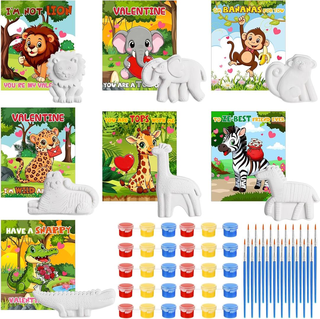 Capoda 28 Sets Jungle Safari Ceramic Painting Kit with Jungle Animals Cards Unpainted Ceramics to Paint Your Own Animals for Boys Girls Summer Wild One Party Favors DIY Art Crafts Classroom Prizes