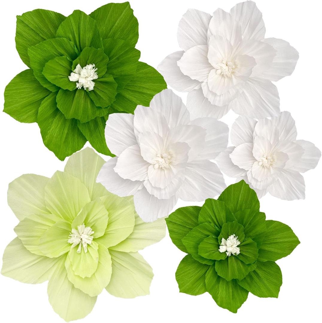 6PCS Paper Flowers Artificial Wall Decor 3D Tissue Paper Flowers Wedding Birthday Room Decor Green Emerald Bridal Baby Shower Nursery Room Backdrop Table Centerpieces Party Decorations