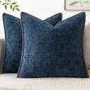 MIULEE Pack of 2 Couch Throw Pillow Covers 18x18 Inch Dark Blue Farmhouse Decorative Pillow Covers with Stitched Edge Soft Chenille Solid Dyed Pillow Covers for Sofa Bed Living Room