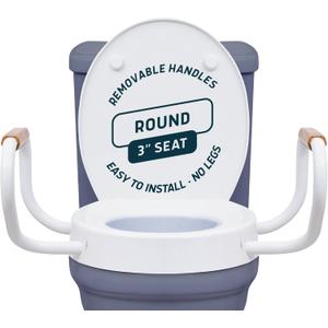 Lunderg Raised Toilet Seat with Handles - Round - Easy to Install Toilet Seat Risers for Seniors - Adds 3 Inches & Works like the one you’ve always used - Elegant design - No Hospital Vibe