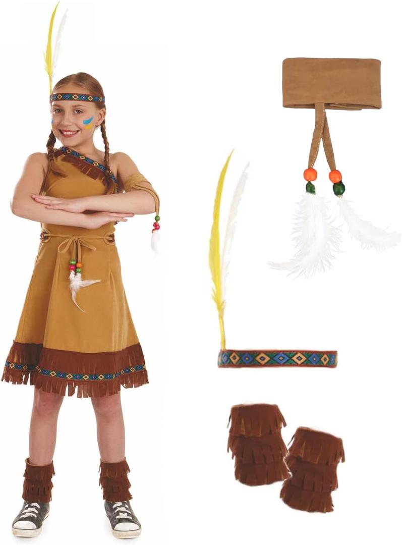 fun shack Girls Native American Costume Childrens Brown Fringed Indian Dress Outfit (X-Large)