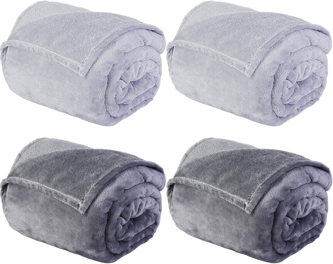Peryiter 4 Pcs Fleece Throw Blanket Bulk Sofa Blanket Fuzzy Plush Warm Soft and Breathable Lightweight Throw Blankets for Couch for Living Room Bed Travel Couch Sofa (Light Gray, Dark Gray,50'' X 60'')