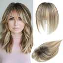 YAMI Human Hair Toppers for Women with Thinning Hair Topper with Bangs Upgrade Swiss Base 10inch Hairpiecees for Women with Hairloss (Ombre Light Brown with Blond Highlight)