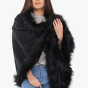 Faux Fur Trim Shawl/Wool Blend Shawl with/Oversize Wrap Woollen