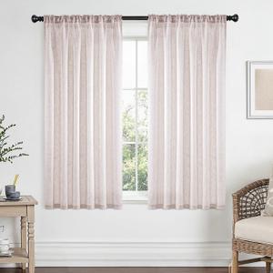 MIULEE Natural White Linen Curtains 63 Inch Length 2 Panels Set for Living Room Bedroom Semi Sheer Light Filtering Farmhouse Rod Pocket Short Soft Thick Linen Textured Window Drapes W42XL63