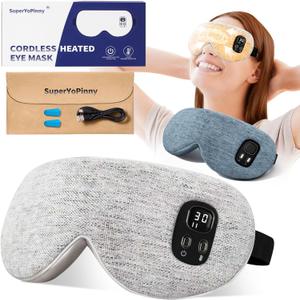 Heated Eye Mask - Heated Eye Masks for Dry Eyes, Eye Relief, Improved Sleep, Washable Eye Heating pad for Travel Removable for Cleaning and 2 Replaceable Shell, 4-Level Timing and Temperature (Gray)