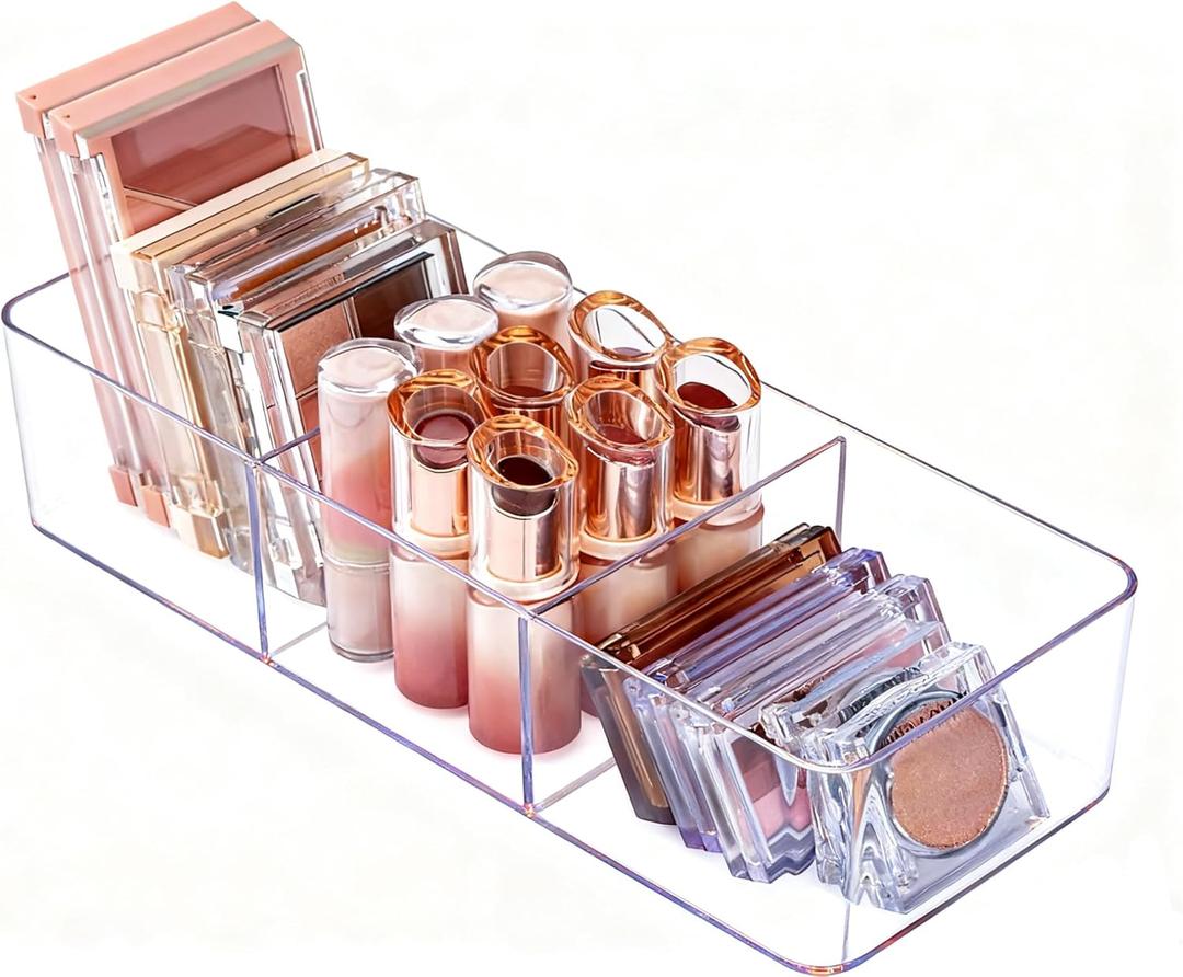 Acrylic Organizers Makeup Storage  Cosmetic Organizer for Bathroom Drawer, Display Case for Vanity, Countertop, Kitchen, Desk 3-Section