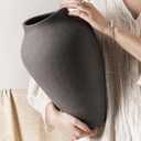 Ceramic Vase - Large 13.6 Inch Tall Floor Vase for Centerpieces, Farmhouse Rustic Minimalist Home Decor for Living Room, Enterway, Wedding (Sandstone Dark Gray)