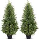 4ft 2Pack Artificial Cedar Topiary Trees 2 Pack,Real Touch Cedar Tree Faux Plants Potted UV Resistant Evergreen Tree for Outdoor Indoor Door Garden Farmhouse Home Decoration