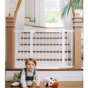 Cumbor 29.7-48" Baby Gate for Stairs, Mom's Choice Awards Winner-Dog Gates for Doorways, Auto Close Safety Pet Gate for Dogs Indoor, Easy Install Pressure Mounted Child Gate with Walk Thru Door, White