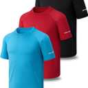 Liberty Pro 3 Pack Boys' UPF 50+ Rash Guard Short Sleeve Swim Shirts, Quick Dry UV Protection Swimwear for Kids (Medium, Red/Black/Bright Blue)