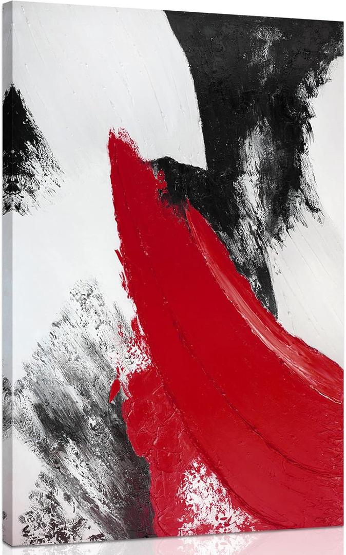 YPY Red Abstract Canvas Wall Art: Modern Minimalist Black and White Picture Painting Print Poster for Living Room Bedroom Bathroom Office Home Wall Decor 10x15 (10L" x 15W")