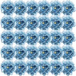 30 Pcs Blue Artificial Peonies Flower Heads 5'' for Craft | Fake Silk Peony with Stems for Wedding Bouquets Table Centerpieces DIY Floral Arrangements Baby Shower Party Home Decor