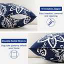 Decorative Outdoor Floral Pillow Covers Set of 2,Waterproof Boho Farmhouse Throw Pillows Summer Coastal Accent Pillowcases for Patio Furniture Garden Sofa 18x18 Inch, Navy Blue