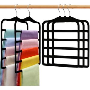Closet Organizers and Storage, 3 Pack Velvet Pants-Hangers-Space-Saving, Non Silp 5 Tier Scarf Jeans Organizer, Dorm Room Essentials for College Students Girls Boys Guys, Organization and Storage (Dark Black)