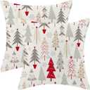 Christmas Pillow Covers 16 x 16 Inch, Colorful Red Grey Beige Christmas Tree Decor Throw Pillows for Home Couch Bed, Winter Xmas Snowflake Decorative Pillowcase Linen Cushion Cover Set of 2