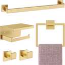 Brushed Gold Bathroom Hardware Set, 5-Piece Gold Towel Bar Set Stainless Steel Towel Holder Set 16 Inch Towel Bar Towel Rack Set for Bathroom, Wall Mounted