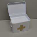 Lassos Boutique Retro Enameled First Aid Box for Medicine Storage and Home Decor with Lid and Removable Tray (White/Tan)
