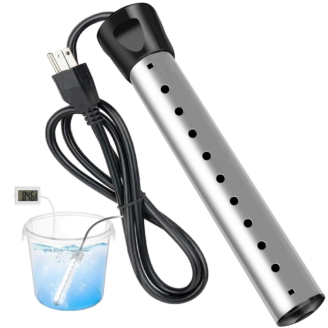 2000W Immersion Water Heater,Portable Electric Water Heater with 304 Stainless Steel Guard & Thermometer,Fast Heating for 5 Gallon of Water in Minutes for Buckets, Bathtubs,Basins,Tanks