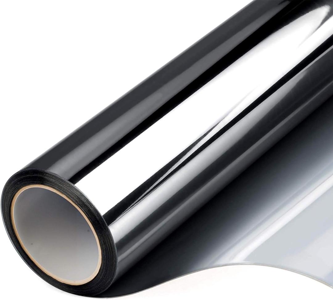 Filmgoo One Way Privacy Film, Window Tint for Home, Mirror Vinyl Roll Heat Control Anti UV Static Cling Sliding Door Coverings No Glue Garage Solar Paper (Black Silver,17.5 Inch X 7.8 Feet) (17.5 Inch x 7.8 Feet, Black Silver)