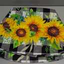 Sunflower Tablecloth Round 60 Inch Fabric Black White Buffalo Check Plaid Table Cloth Washable Spillproof Wrinkle Free Spring Summer Farmhouse Floral Table Cover for Indoor Outdoor Kitchen Dinning