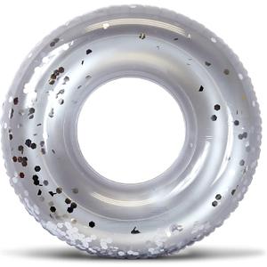 POZA Inflatable Pool Float Tube  Sparkly Confetti Swim Ring, Heavy Duty UV Resistant Inflatable Tube Pool Float for Kids & Adults  Multiple Colors & Sizes  Beach, Lake & Pool Party Float (36", Silver)