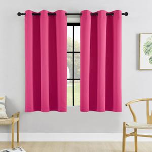 HUTO Blackout Curtains Drapes 54 Inch Length - Thermal Insulated Antique Copper Grommet Black Out Drapery Panels for Basement Bathroom Small Windows, 1 Pair, 42 Inch by 54 Inch, Hot Pink