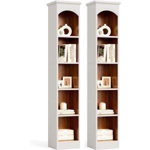 LITTLE TREE 70.9" Tall Bookshelf, 5-Tier Open Bookcase with Cubes, Bookshelves with Storage Space, Freestanding Narrow Bookcase for Home Office, White, 2 Pack