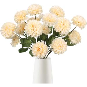 6PCS Dahlia Artificial Flowers with 3 Heads 29in Long Stem Faux Dahlia Silk Flowers Fake Dahlia Bouquets for Wedding Home Baby Shower Table Centerpieces Decor Floral Arrangements (Champagne)
