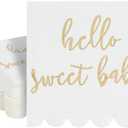 50 Pack 5x5 Inch White Scalloped Napkins with Gold Foil Hello Sweet Baby - Gender Neutral Baby Shower Napkins & Table Decor for Boy Girl Sprinkle Decorations