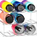 LARGER Compartment - Stackable Water Bottle Organizer Holder - for Stanley & Others' Large Tumbler - Clear Drin  Cooler Rack, Cup Bottle Holder for Cabinet Home Countertop Fridge Pantry Shelf, 3 Tier Hold 9