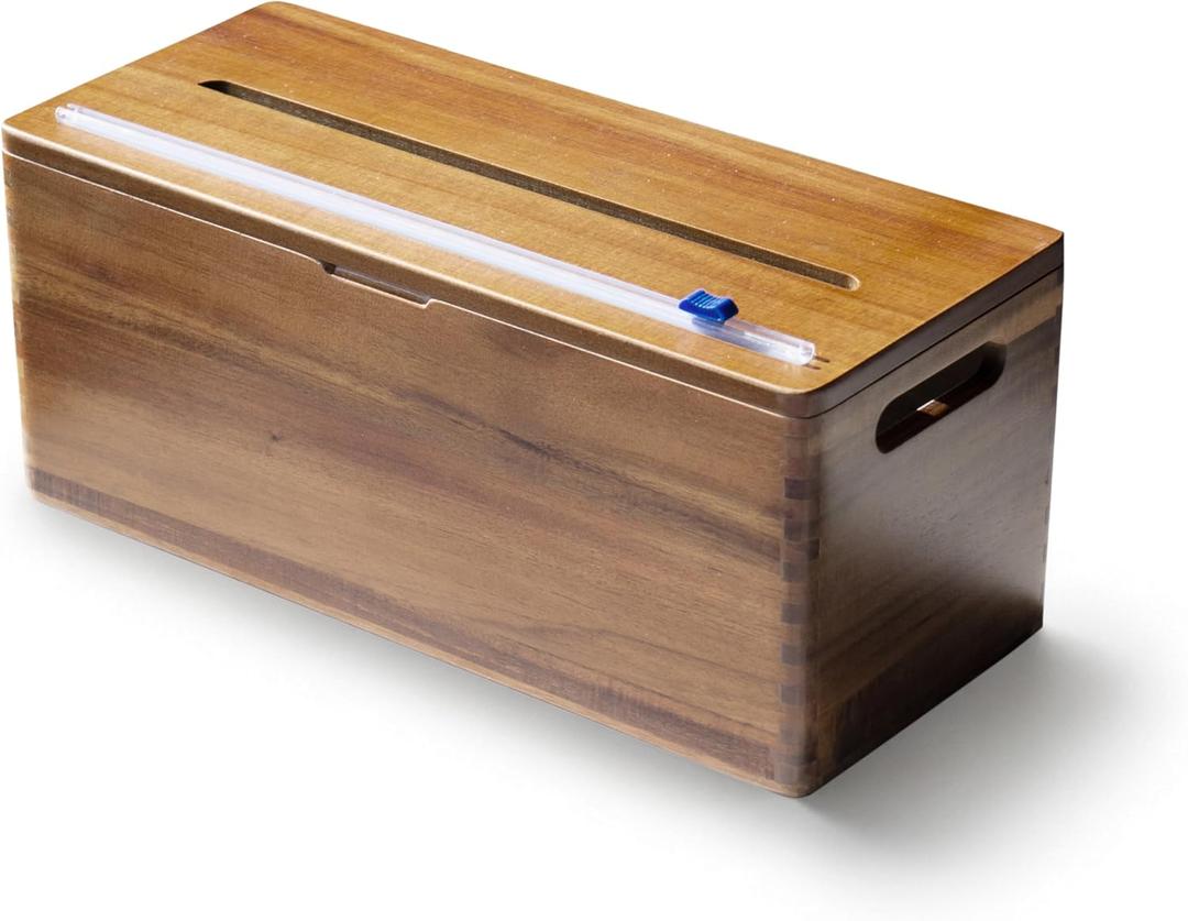 12" Acacia Wrap Dispenser with Slide Cutter  Plastic Wrap, Foil & Butcher Paper Holder for Kirkland, Reynolds, Saran & Sams Club Rolls  Countertop or Commercial Use